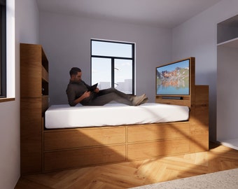 MOBILIER : Meuble TV Nioc Bed - Lit simple respectueux de l'environnement - Meubles TV intelligents 38 "x 75" - Plans de construction DIY