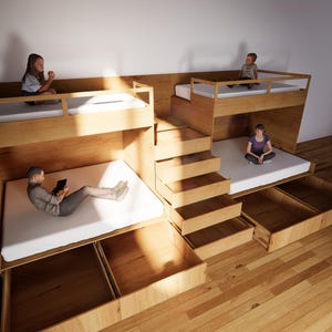 Eco-friendly Double Split Bunk Bed With Stairs - Twin XL Upper / Queen ...