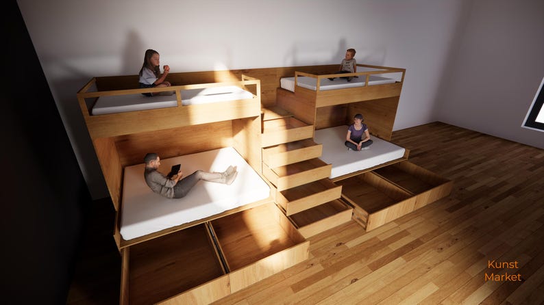 Eco-friendly Double Split Bunk Bed With Stairs - Twin XL Upper / Queen ...