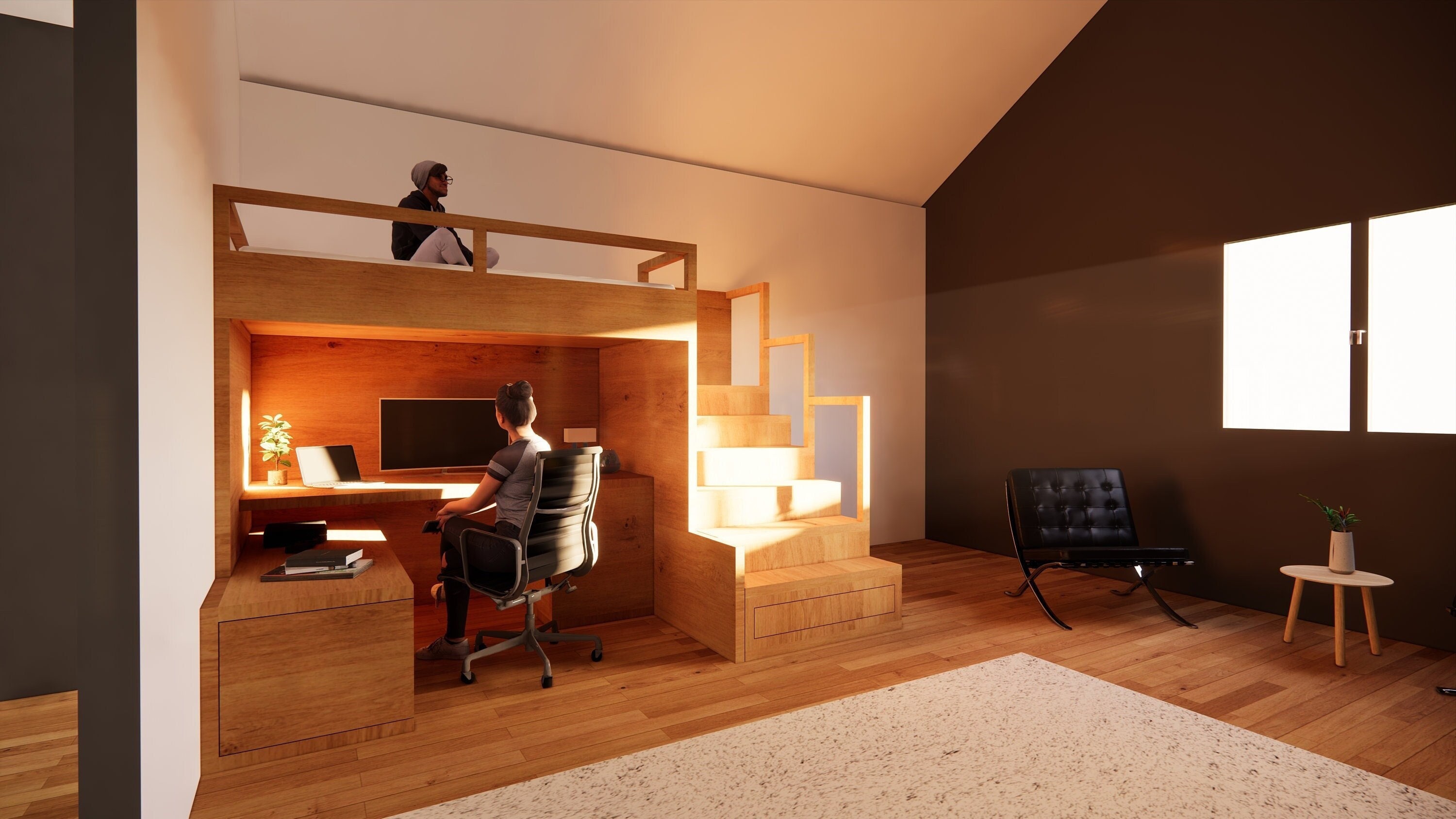 FURNITURE｜Eco-Friendly Bunk Bed with Stairs and Work - Study Table - Full XL Upper Kids Adult  - DIY Build Plans