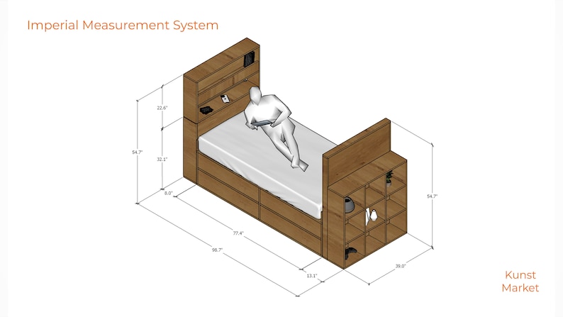 FURNITURENioc Bed TV Stand Eco-Friendly Twin Size Bed Smart Tv Stands 38 X 75 DIY Build Plans zdjęcie 8