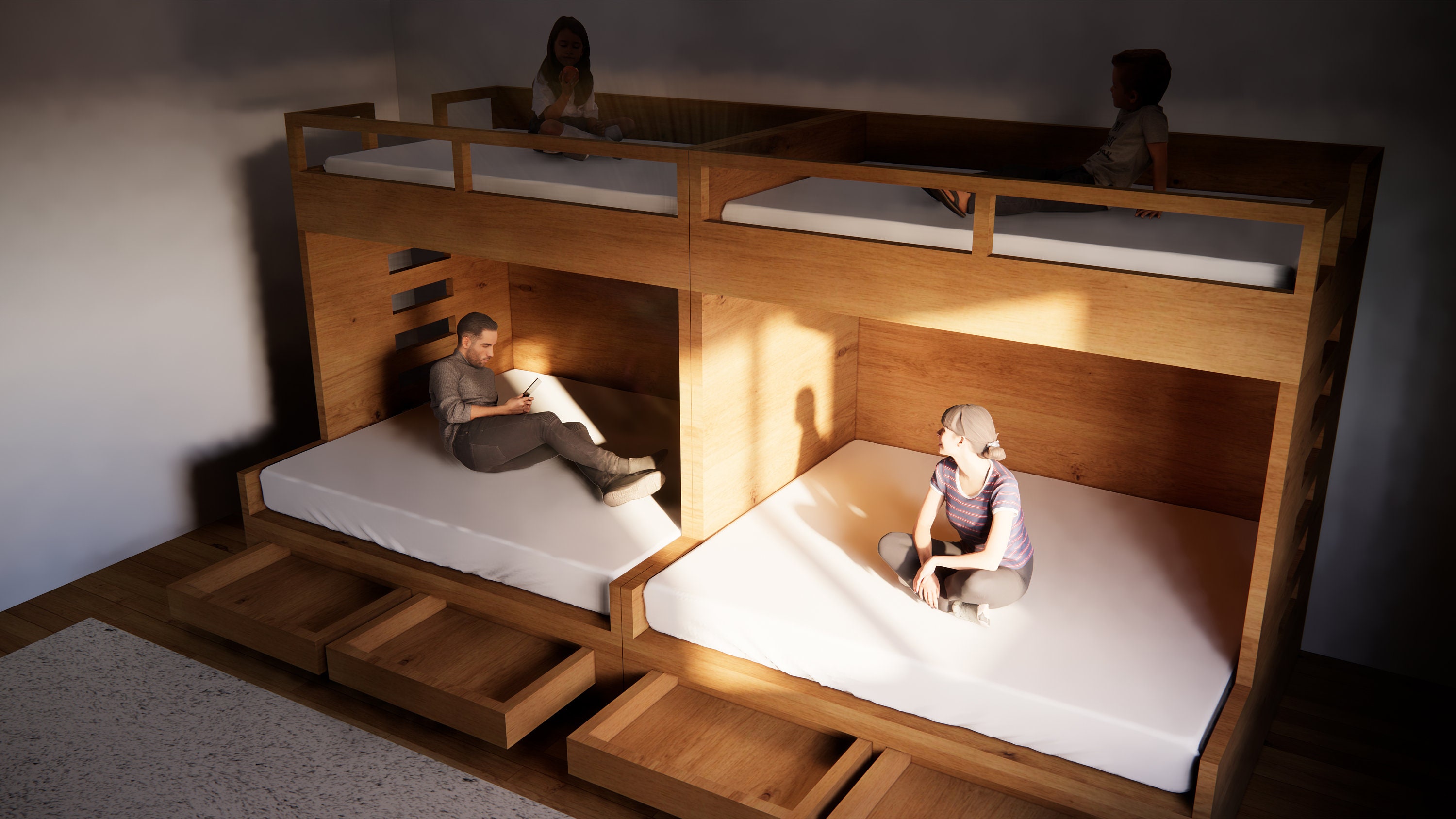 Split Bunk Beds _ 52+ Awesome DIY Bunk Bed Plans [Free] – RRRM
