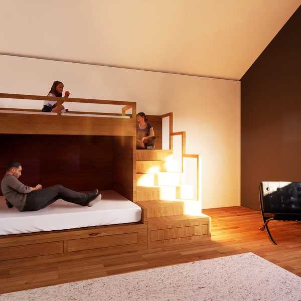 Queen Bunk Bed With Stairs Plans Etsy