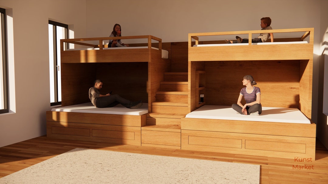 Furniturebrady Ecofriendly Double Split Bunk Bed With Stairs Single