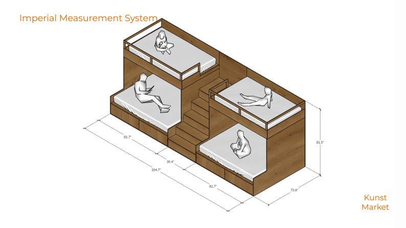 Eco-friendly Double Split Bunk Bed With Stairs - Twin XL Upper / Queen ...