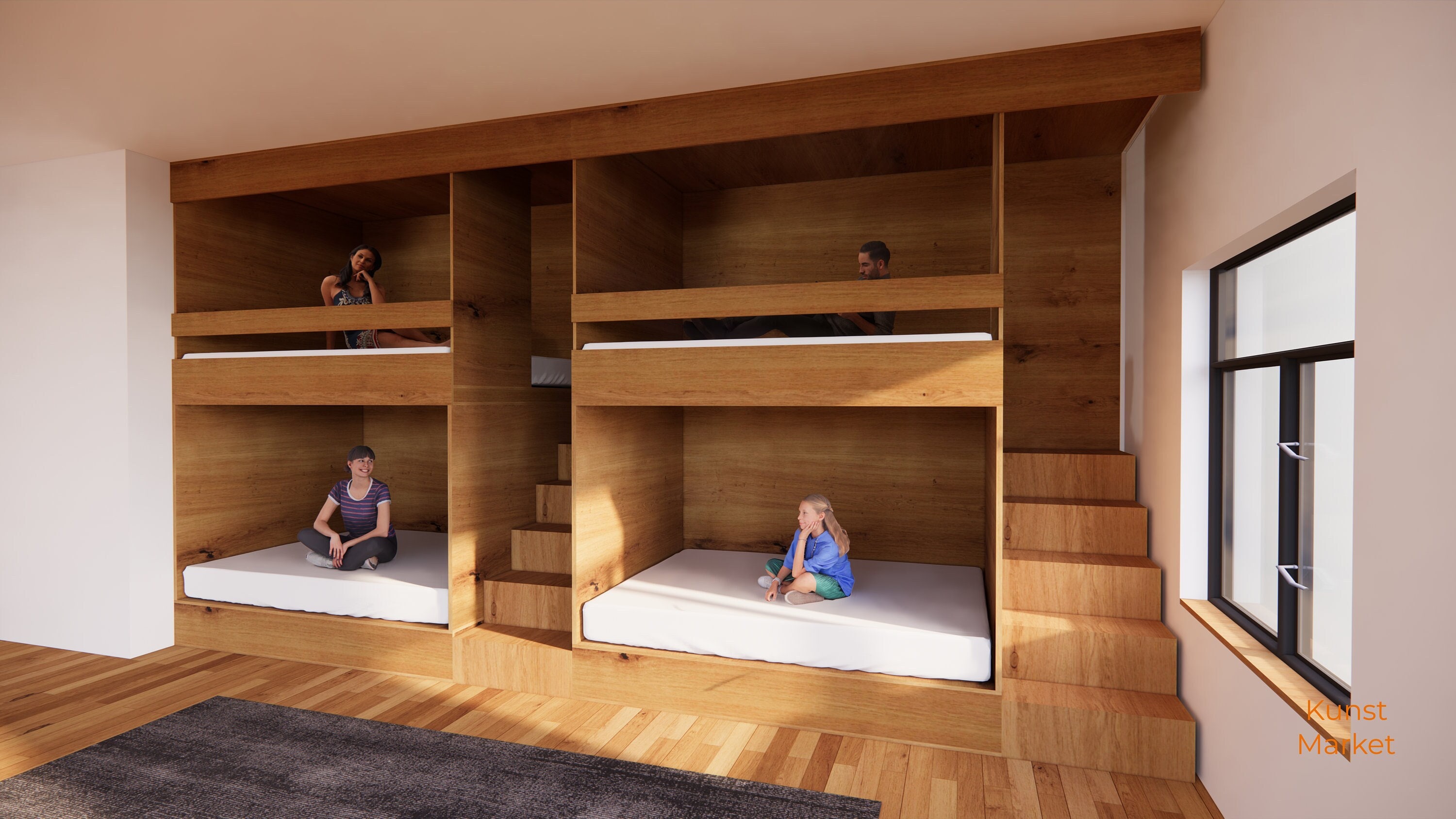 FURNITURE｜Canevaro - Eco-Friendly Double Bunk Bed - Queen Upper  / Queen Lower - DIY Build Plans