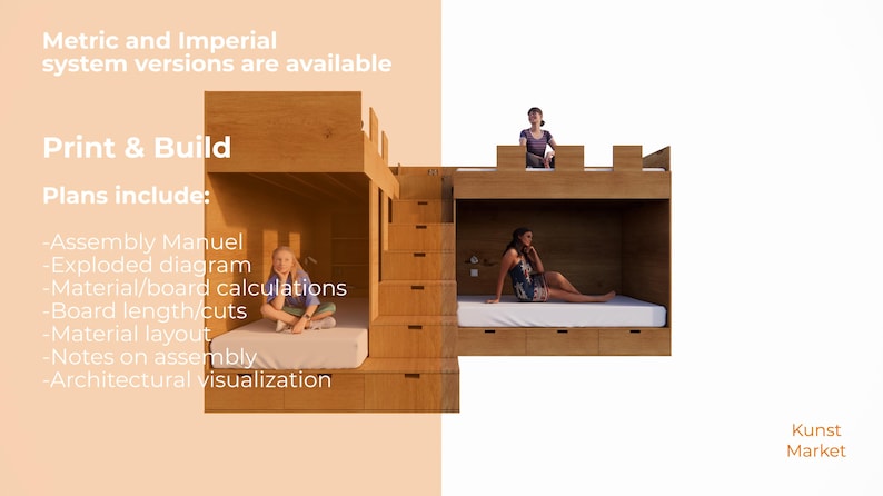 Twin XL Double Bunk Bed DIY Build Plans With Stairs (digital Design) - Etsy