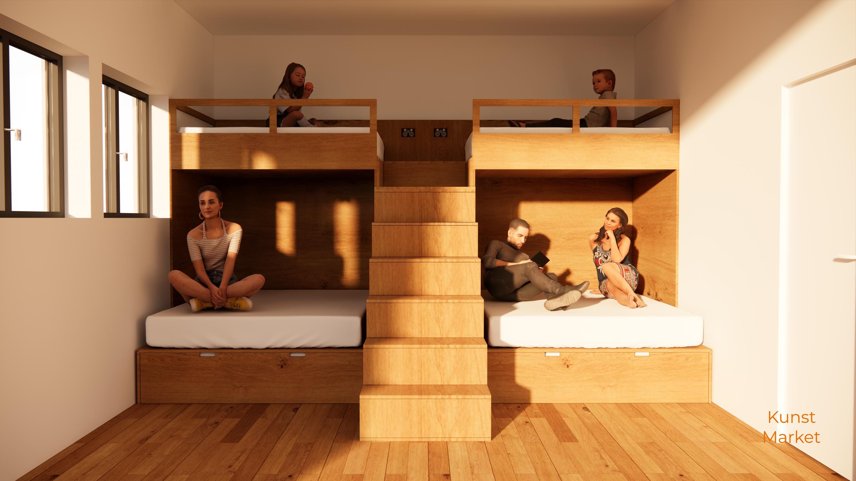 Double Bunk Bed With Stairs & Trundle DIY Build Plans (digital Download ...