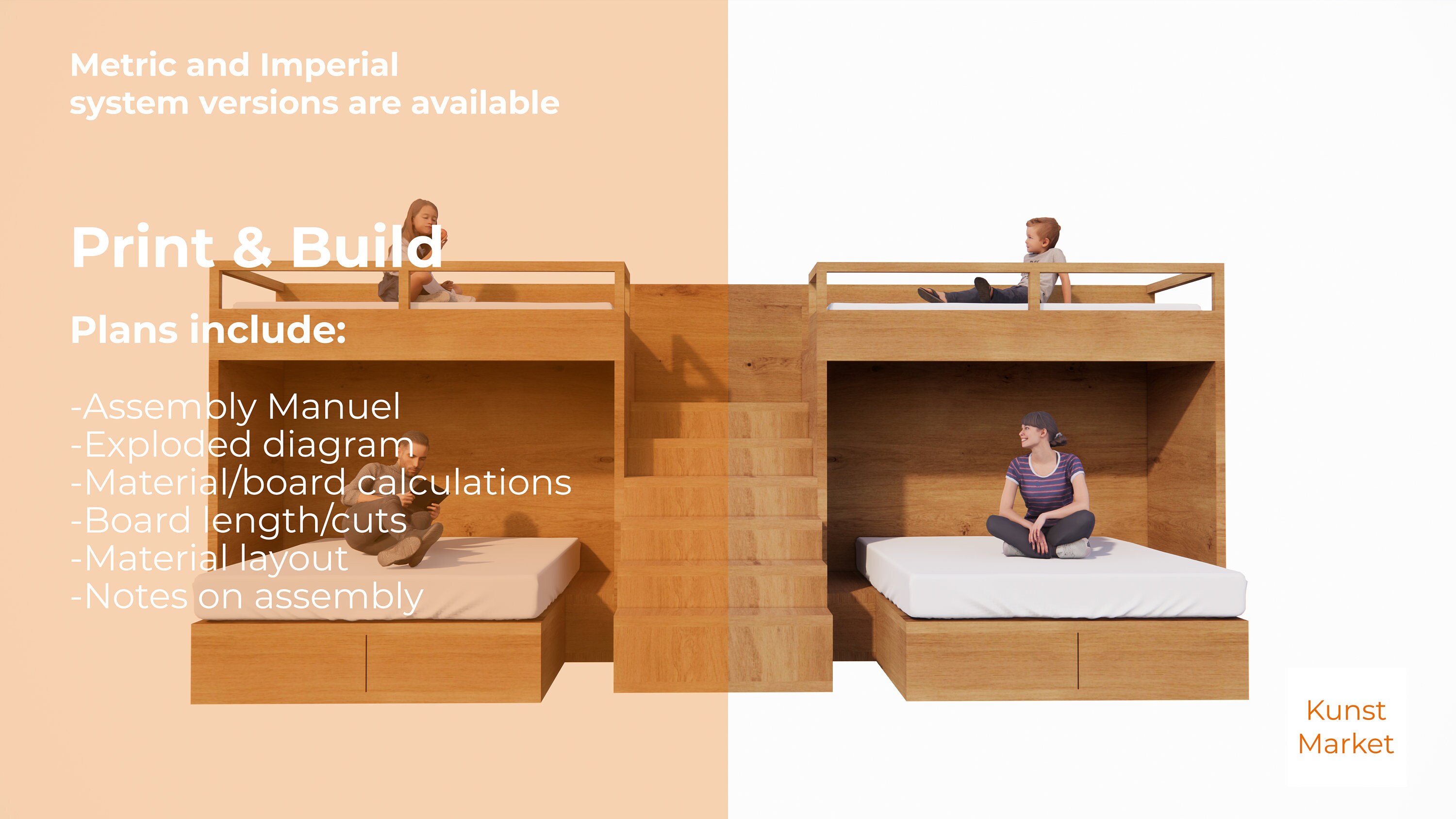 Furniture｜eco-friendly Double Bunk Bed Twin XL Upper Kids / Queen Lower ...