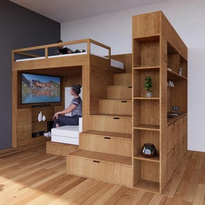 Progetti fai-da-te versatili per costruire un letto a castello: letto a soppalco matrimoniale con scrivania (download digitale)