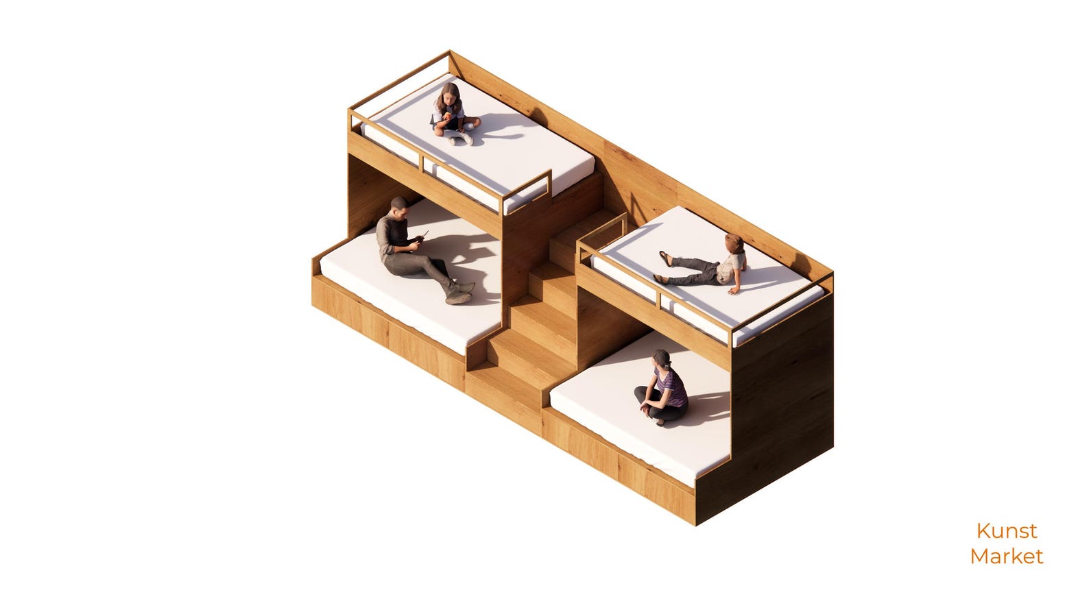 Eco-friendly Double Split Bunk Bed With Stairs - Twin XL Upper / Queen ...