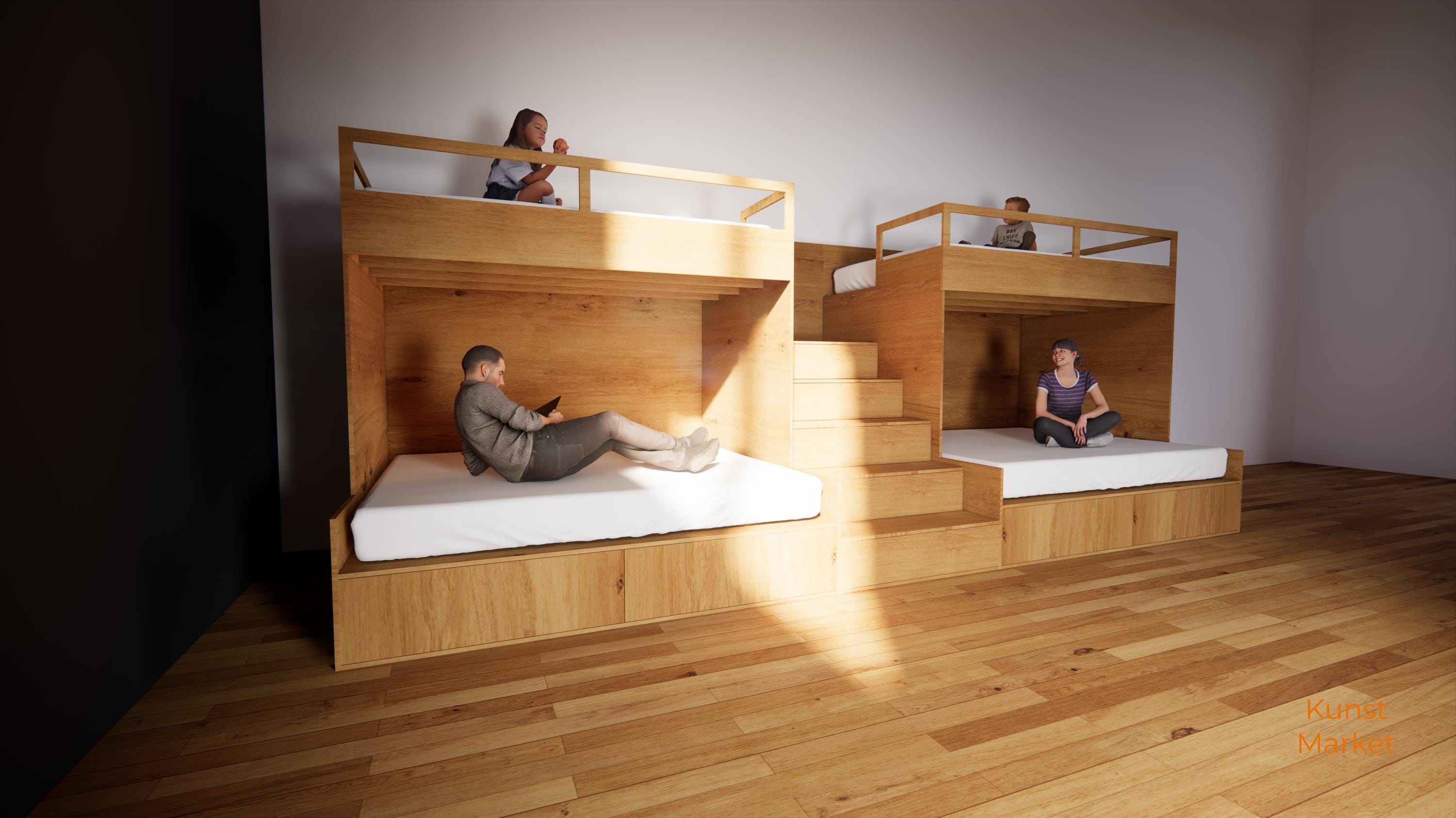 Eco-friendly Double Split Bunk Bed With Stairs - Twin XL Upper / Queen ...