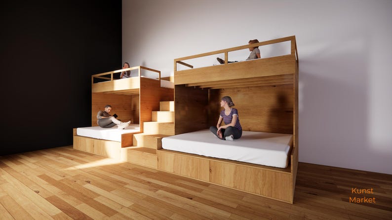 Eco-friendly Double Split Bunk Bed With Stairs - Twin XL Upper / Queen ...