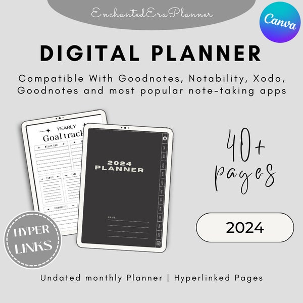 Simple and Easy to Use 2024 Digital Planner | Monthly, Habit, Finance Trackers | Hyperlinked | Organize Your Life & Achieve Goals, Goodnotes