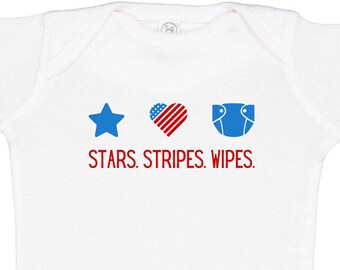 Baby Fourth of July STARS STRIPES WIPES Bodysuit Onesie