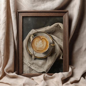 Stimmungsvoller Kaffee Kunstdruck | Neutral Kitchen Wall Art | Vintage Stillleben Gemälde | Kaffee-Bar-Dekor | Kaffeeliebhaber Housewarming Geschenk | P103