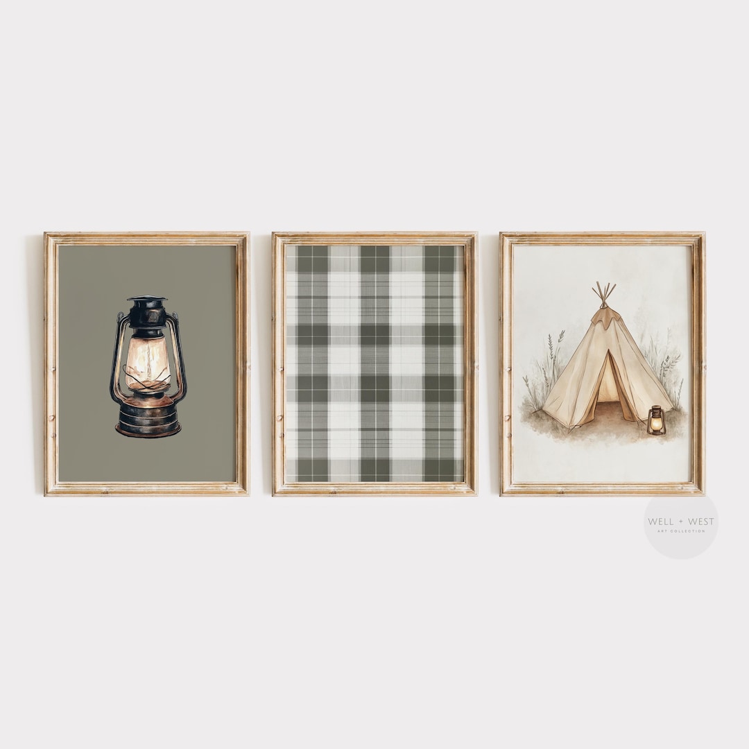Camping Nursery Set of Three | Wilderness Gallery Wall Art | Woodland ...