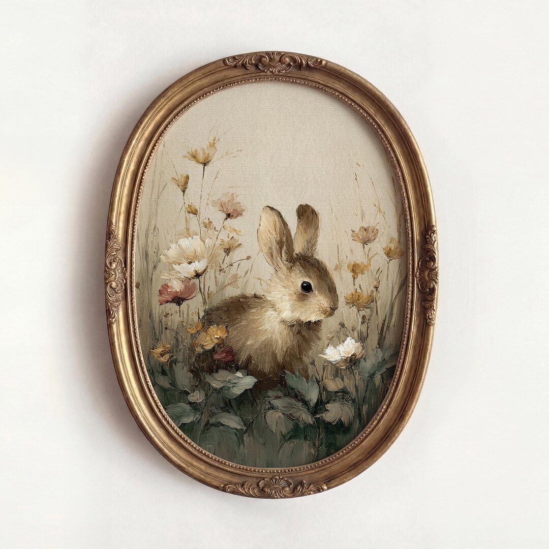 Rustic Print Rabbit Vintage Bunny Print Digital Nursery Wall Art Printable Rabbit Meadow ...