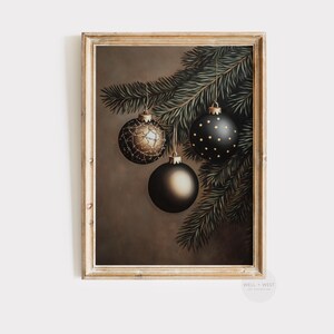 Vintage Ornament Print | Neutral Moody Christmas Art | Holiday Printable Wall Art | Dark Aesthetic Winter Decor | Christmas Tree Art | P379