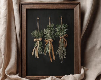 Herb Still Life Print: Moody Vintage Style Dark Kitchen Wall Art (Digital Download) P436
