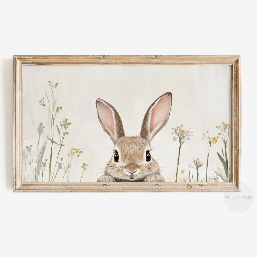 Bunny Rabbit Frame TV Art | Vintage Style Wildflower Field Painting ...