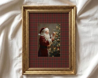 Red Plaid Santa Claus Print: Vintage Style Christmas Tree Printable Art (Digital Download) P882