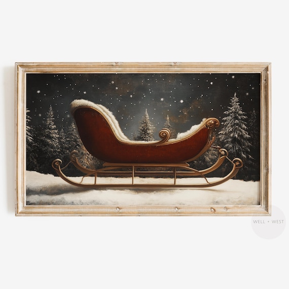 クリスマスそりフレームTVアート | サンタのそり絵画 | ムーディーな