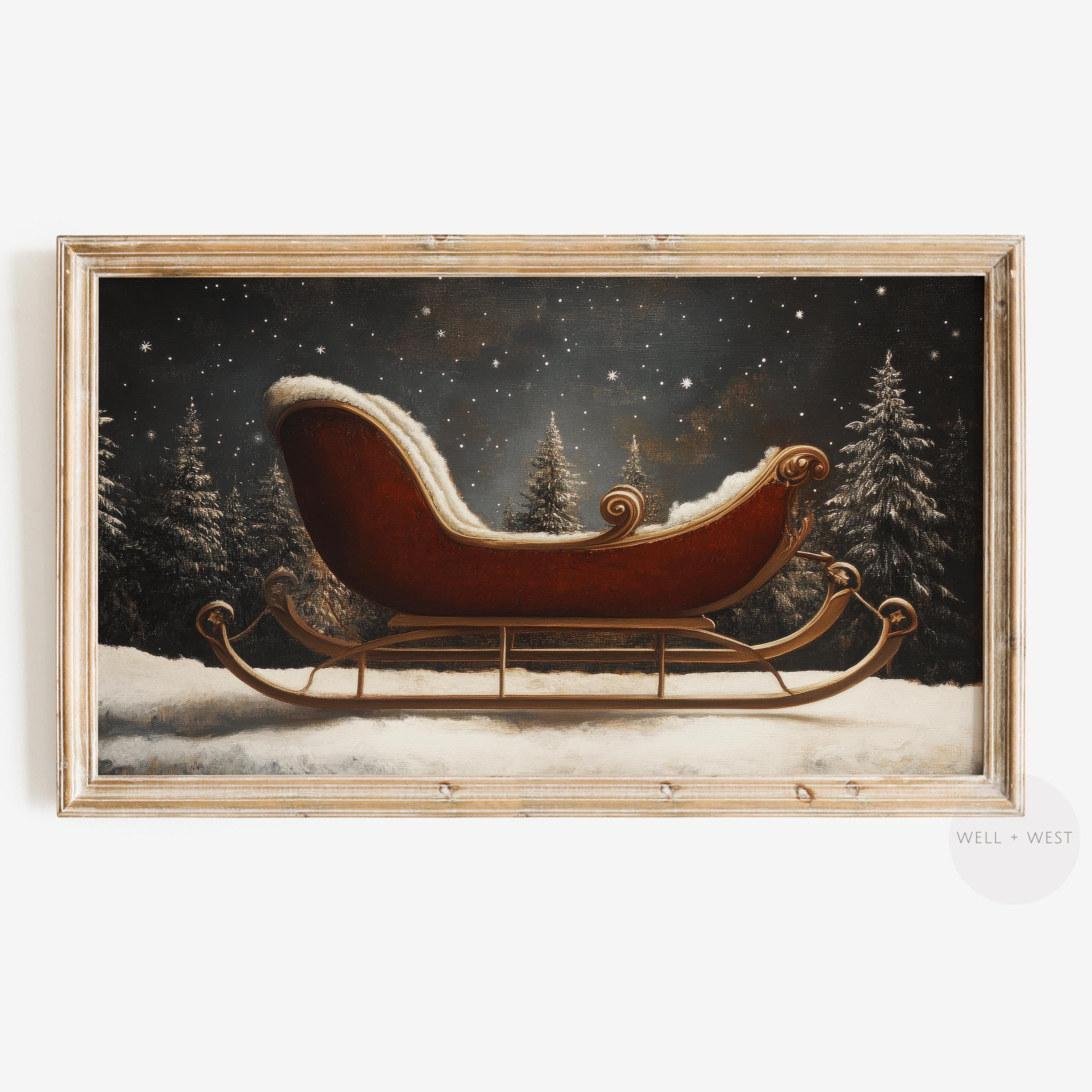 クリスマスそりフレームTVアート | サンタのそり絵画 | ムーディーな
