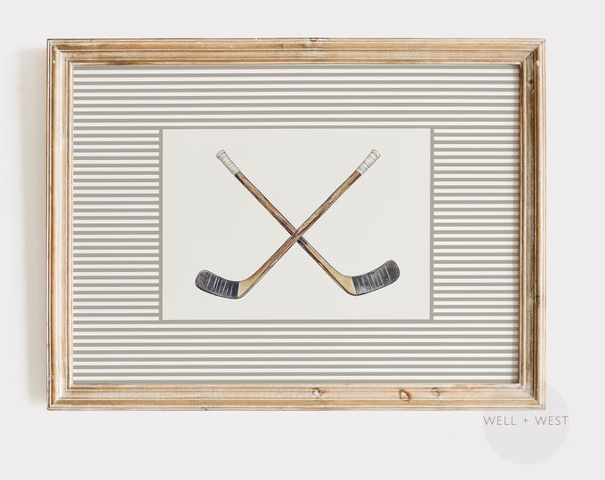 Hockey Stick Print | Vintage Style Hockey Art | Boys Room Nursery Art | Sports Playroom Decor | Hockey Lover Gift | Office Decor | P555