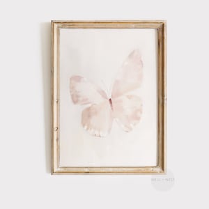Butterfly Wall Art | Antique Pink Butterfly Painting | Light Pastel Pink Artwork | Vintage Printable Wall Art | Girl Nursery Decor | P194