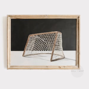 Hockey Net Print | Vintage Style Hockey Goal Painting | Boys Room Printable Art | Sports Fan Office Decor | Moody Hockey Nursery Art | P605