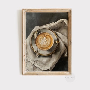 Moody Coffee Art Print | Neutral Kitchen Wall Art  | Vintage Still Life Painting | Coffee Bar Decor | Coffee Lover Housewarming Gift | P103