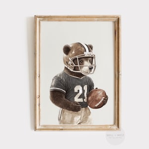 Football Bear Print | Vintage Style Brown Bear Watercolor | Boys Room Nursery Art | Navy Sports Office Decor | Football Lover Gift | P575