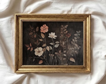 Fall Floral Print | Rustic Flower Oil Painting | Dark Aesthetic Botanical Printable Art | Moody Autumn Decor | Thanksgiving Decor | P309