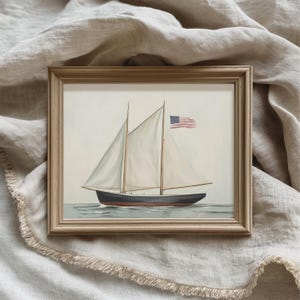 4th of July Ship Print | Vintage Style Sailboat Painting | Independence ...