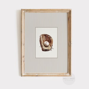 Baseball Glove Print | Vintage Style Baseball Art | Neutral Nursery Sports Decor | Boys Room Stripes Printable Art | Baseball Gift | P569