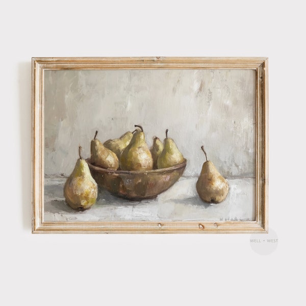 Pears Painting Download | Kitchen Wall Art | Antique Oil Painting Printable | Still Life | Digital Printable | P009