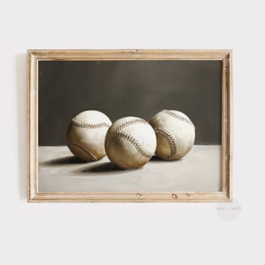 Moody Baseball Print | Vintage Style Baseball Painting | Antique Boys Room Printable Art | Baseball Lovers Gift | Sports Office Decor | P237