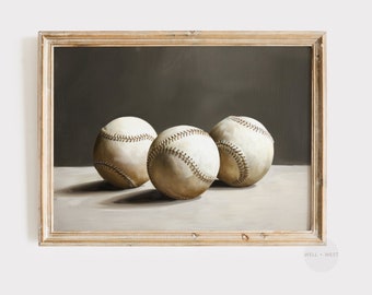 Moody Baseball Print | Vintage Style Baseball Painting | Antique Boys Room Printable Art | Baseball Lovers Gift | Sports Office Decor | P237