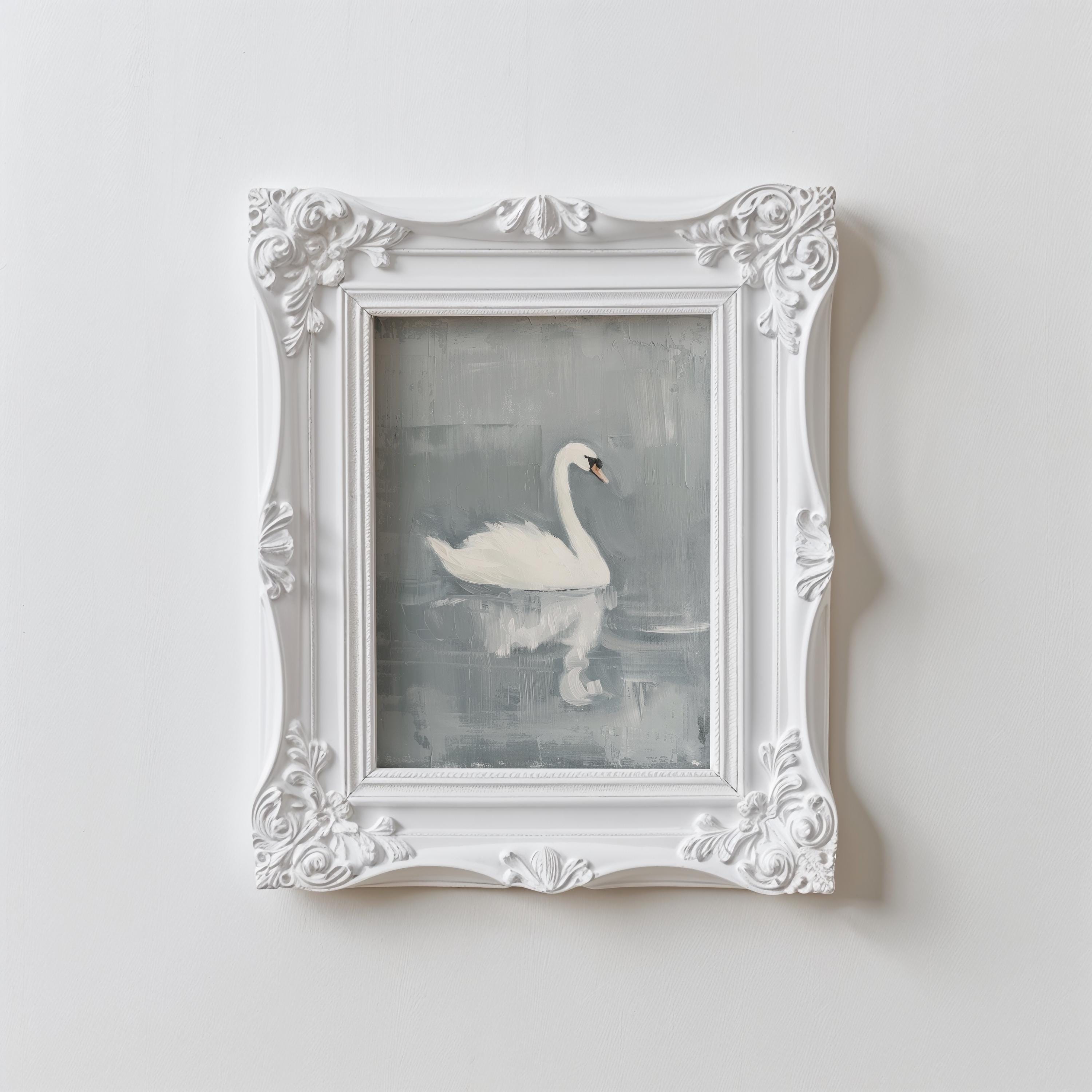 Swan Print | White Swan Vintage Style Painting | Muted Blue Artwork ...