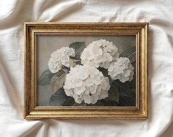 White Hydrangea Print | Vintage Style White Flower Painting | Living Room Art | Spring Easter Floral | Mothers Day Botanical Print | P485