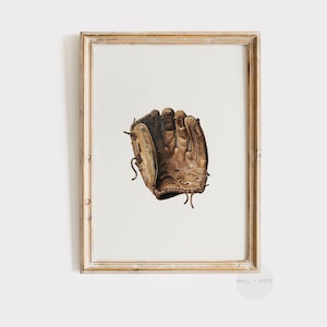 Baseball Glove Print | Vintage Style Baseball Art | Neutral Nursery Sports Decor | Boy Room PRINTABLE Wall Art | Baseball Lovers Gift | P197