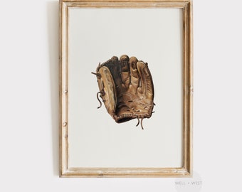 Baseball Glove Print | Vintage Style Baseball Art | Neutral Nursery Sports Decor | Boy Room PRINTABLE Wall Art | Baseball Lovers Gift | P197