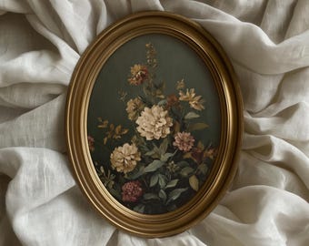 Stimmungsvoller Blumendruck: Dunkelgrüne Vintage Stil druckbare Blumenwandkunst (Digitaler Download) P900
