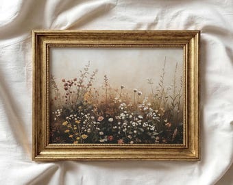 Fall Wildflower Print | Autumn Floral Landscape Painting | Rustic Vintage Style Art | Moody Living Room Decor | Thanksgiving Wall Art | P296