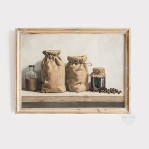 Neutral Coffee Kitchen Print  | Vintage Coffee Beans Painting | Coffee Bar Decor | Espresso Lover Housewarming Gift | Coffee Shop Art | P205