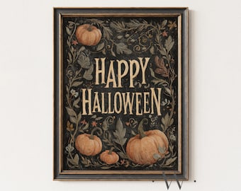 Happy Halloween-afdruk | Halloween-muurkunst in vintage stijl | Grillig griezelig seizoen afdrukbaar | Pompoenillustratie Halloween-decor | P783