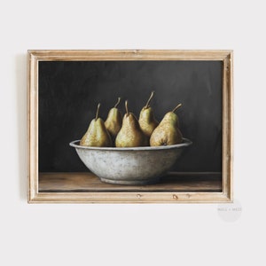 Moody Pear Painting | Vintage Still Life Print | Kitchen Wall Decor | Cottagecore Farmhouse Art | Antique Printable Digital Download | P135