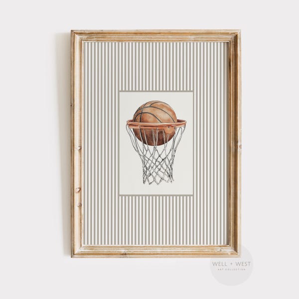 Basketball Print | Vintage Style Basketball Hoop Illustration  | Boys Room Printable | Office Decor | Nursery Art | Sport Lover Gift | P565