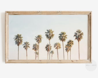 Palm Tree TV Art | Summer Samsung Frame Art | Pastel Sunset Tropical Landscape Painting | Colourful Vintage Style Beach House Decor | TV174